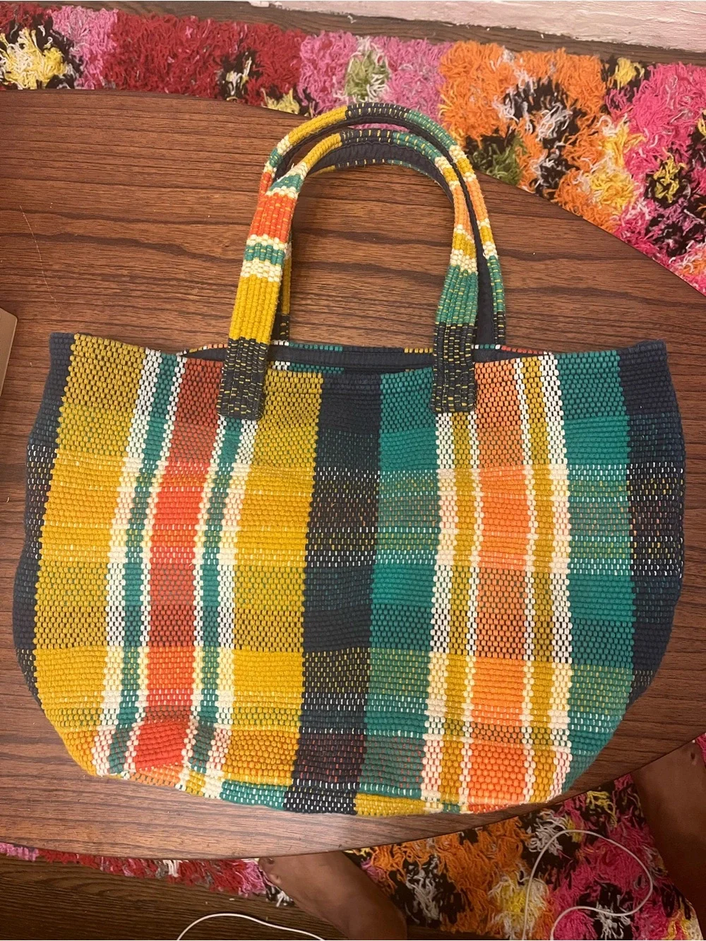 Zara Handwoven Multi-Color Striped Tote Bag - Picture 2 of 3